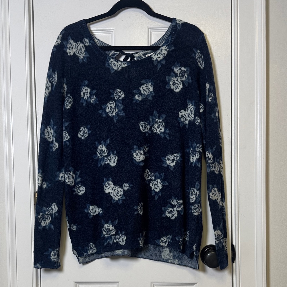 Vintage Lauren Conrad Floral Blue Lightweight Knit Sweater XXL